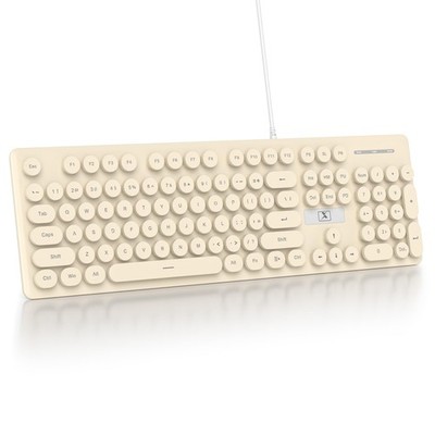 Khaki 104 Keys Quiet Wired Membrane Aesthetic Typewriter Keyboard Blue LED