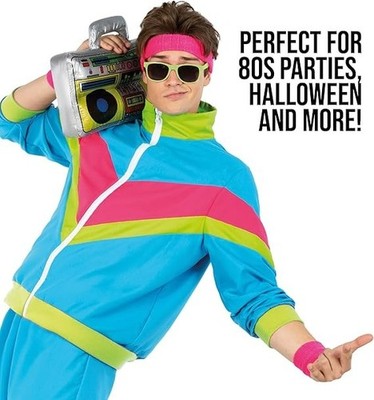 Men`s Bright 80`s Tracksuit Costume Adult 90`s Neon Retro Track