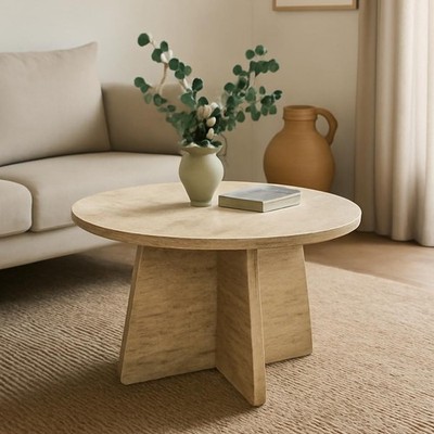 Travertine Efect 22.8 Inches Dieter Coffee Table Modern Side Table for