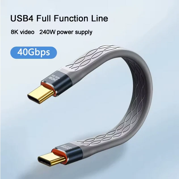 Short 13cm Flat USB Type C Cable PD 240W Fast Charging 40G Data 4K Video New - Image 3 of 3