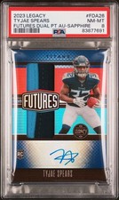 2023 PANINI LEGACY FUTURES DUAL PATCH AUTOS SAPPHIRE TYJAE SPEARS 14/25 PSA 8
