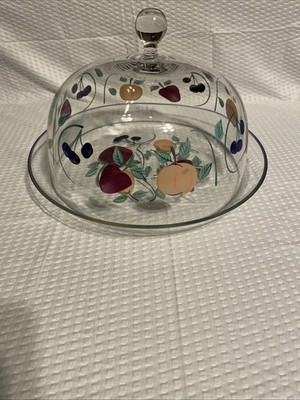 Vintage Princess House Crystal Cake Plate And Some Lid With Orchard Medley Theme