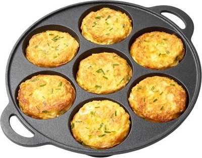 10'' Gusseisen 7 Tassen Eierpfanne Pfanne Natur Antihaft Pfannkuchen Crêpes - Neu