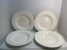 4 Food Network Stoneware 9 Inch  Pasta Bowls White Ribbed 2344