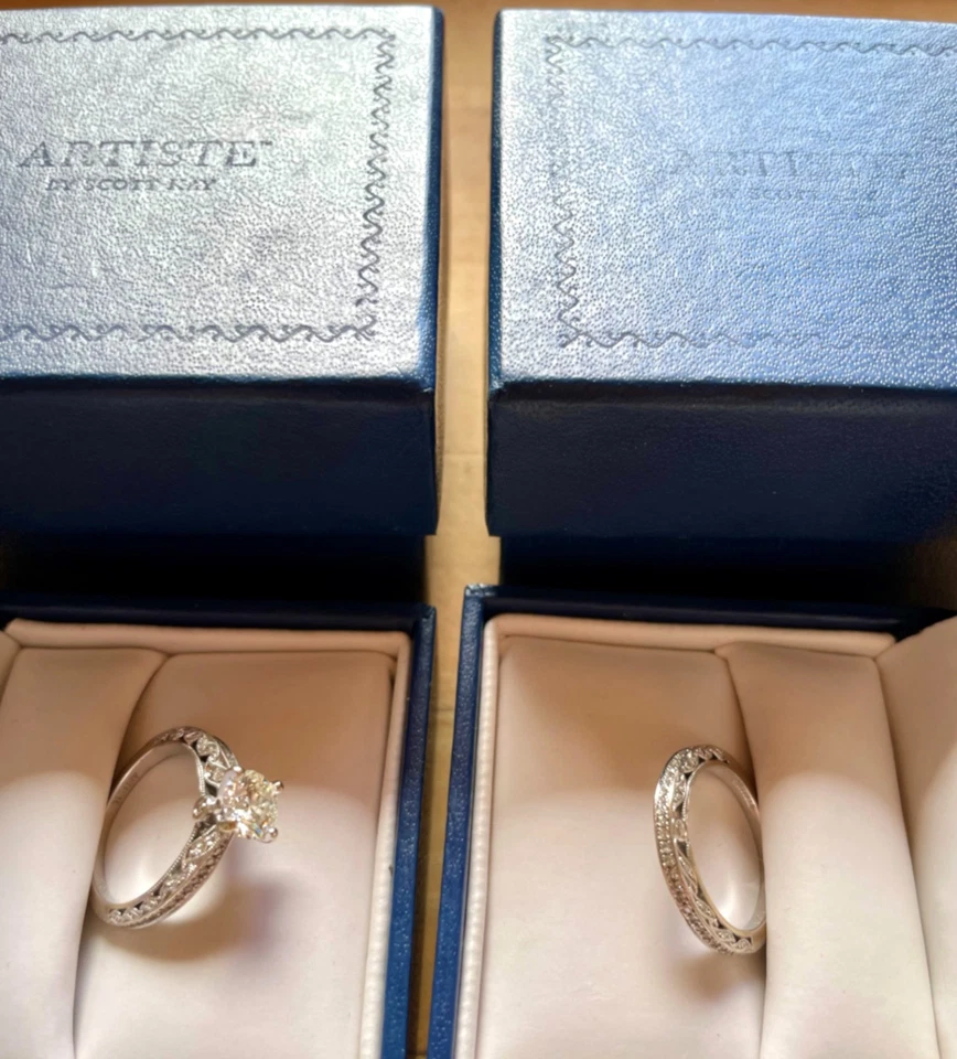 钻石结婚戒指套装 Scott Kay Artiste 18k 白金带盒 — 第 4/4 张图片