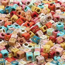 900pcs Bulk Colorful Square Acrylic Alphabet Letter Beads 6x6mm Gold Letter A...