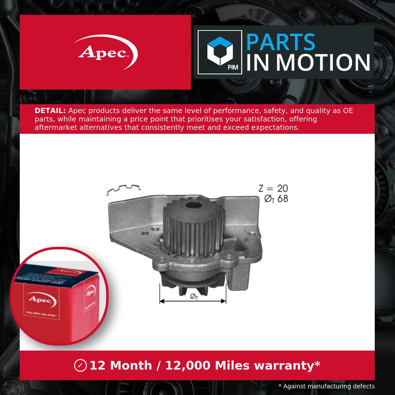 Water Pump AWP1546 Apec Coolant 120193 1201A1 1611897380 1623097980 9566950080