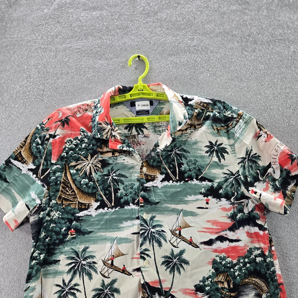 Tommy Hilfiger 男式纽扣衬衫 XL 绿色花卉夏威夷衬衫短袖 — 第 4/4 张图片