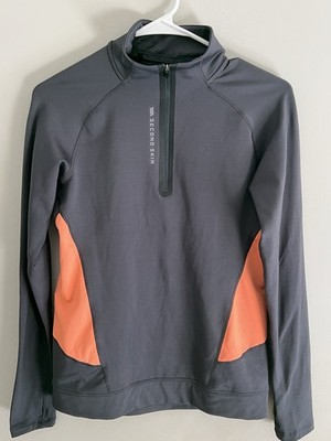 Second Skin Womens Large Gray Peach 1/4Zip Shirt Long Sleeve Stretch Running Med