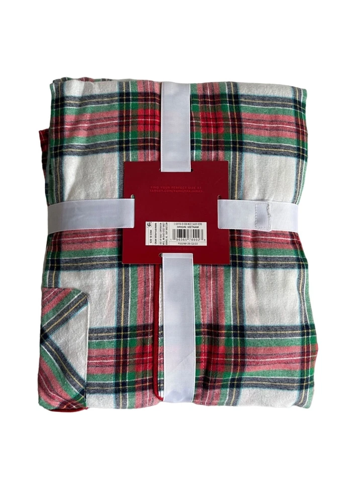 ¡Nuevo! WONDERSHOP Juego de Dormir 2 Piezas Franela a Cuadros Suave 2X Blanco Rojo Verde Vacaciones Foto 2 de 4