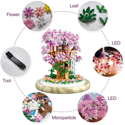 1382-Piece Cherry Blossom Bonsai Tree House Building Blocks