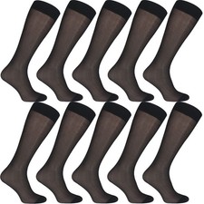 Uaussi 10 Pairs Mens Ultra Thin Dress Socks Silk One Size, Otc Plain 10 Black