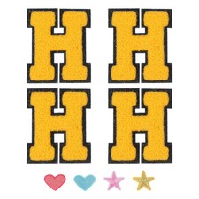 4pcs Iron on Letter Patch Chenille Letter Patches Alphabet Stickers, Yellow, H