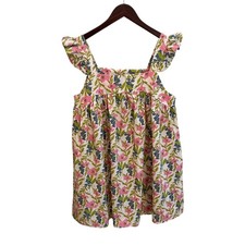 Moon River Linen Floral Ruffle Strap Dress Large Cottagecore Boho Garden Party