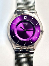 SWATCH SKIN - METAL KNIT PURPLE - SFM121M - EXCELLENT CONDITION - NEW BATTERY