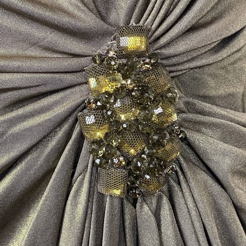 Maxi Vestido Formal Tadashi Shoji Bronce Dorado Talla 6 Acanalado Drapeado Invitado de Boda Foto 4 de 4