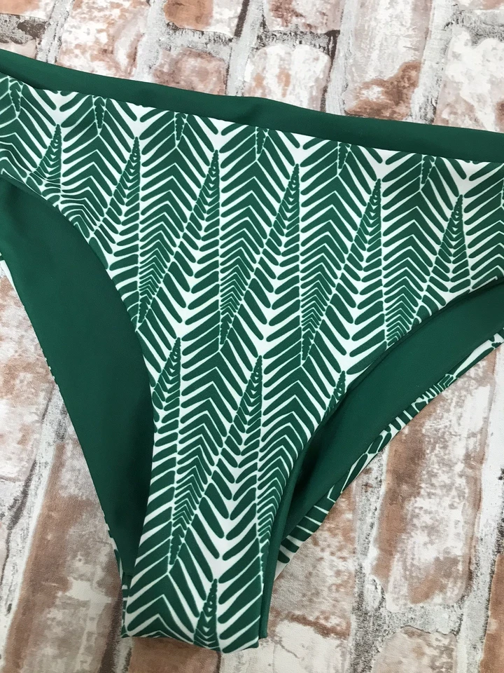 Parte inferior de bikini talla mediana verde y blanco traje de baño único estampado de hojas nuevo sin etiquetas Foto 3 de 4