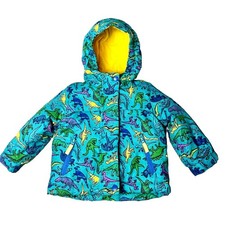 Cat  Jack Winter Puffer w/ Hood  Fleece Liner Jacket 12m Blue Yellow Dinosaur