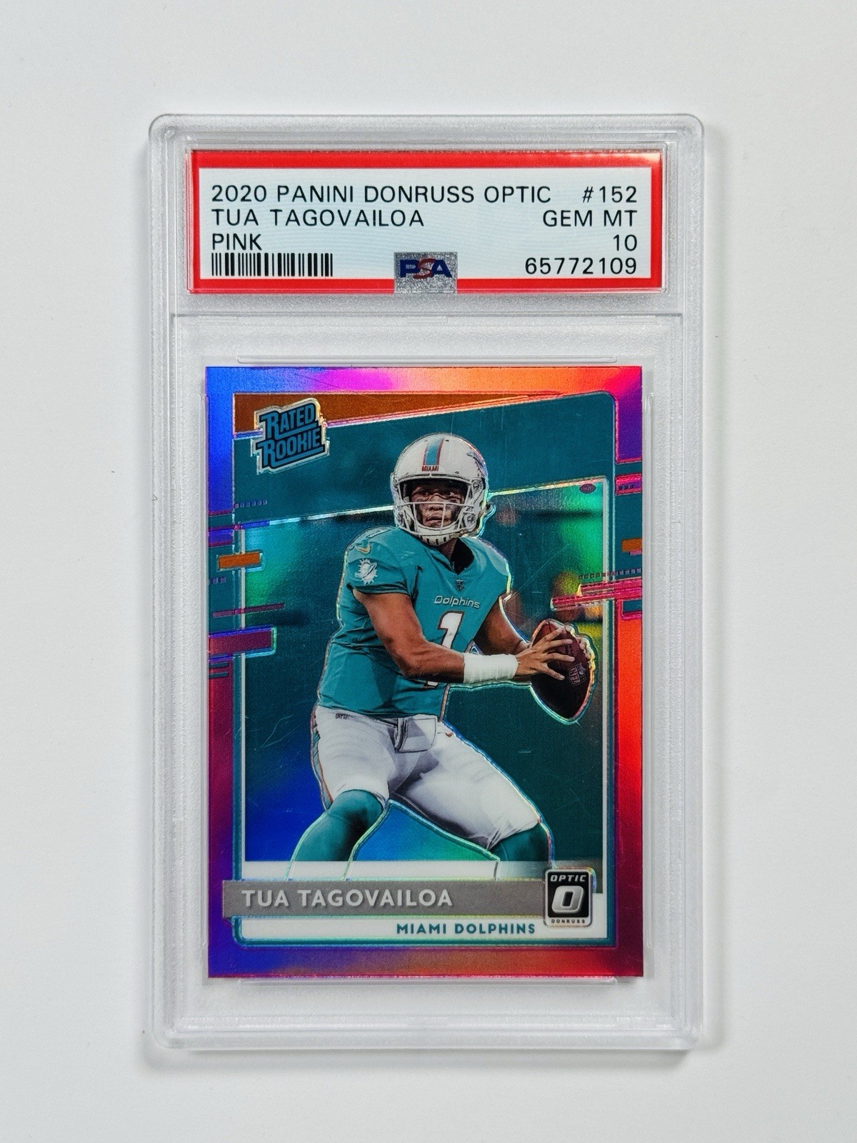 2020 PANINI DONRUSS OPTIC TUA TAGOVAILOA #152 PINK RATED ROOKIE PSA 10