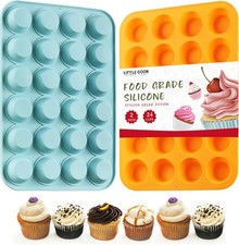 Set 2 pezzi mini padella per muffin e cupcake in silicone, 14 * 9,6, arancione + blu pavone
