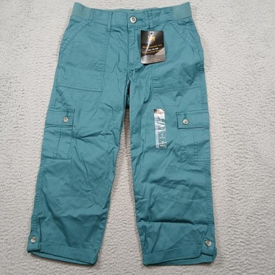 Lee Flex-to-Go Cargo Capri Pants Women's 6 Teal Green Mid Rise Relaxed Fit NWT