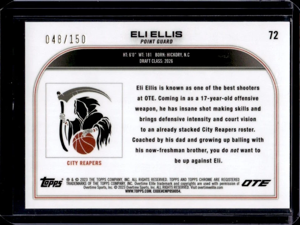 2022-23 Topps Chrome OTE Eli Ellis Refractor RC Pink Rookie #48/150 - Image 2 of 2