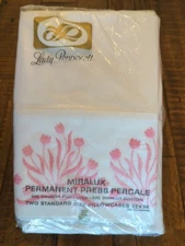 🌷 Pink Tulips Embroidered 2 Standard Pillowcases Percale Lady Pepperell SEALED