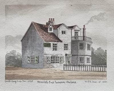 1858 Aquarell World's End Tavern Chelsea London Signiert W.P.S Nach 1828 Druck
