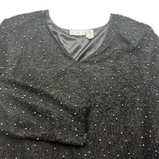 Scala Beaded Silk Evening Top Womens 1X Black...