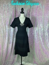 Carolina Herrera Crystal Bow Knit Black Midi Dress Sz Large AUTHENTIC NWT 