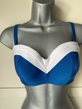 Panache Portofino Petrol Blue And White Bikini Top Sz 32E Bnwt