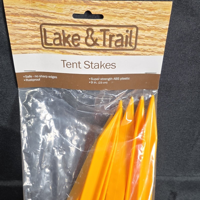 Lake & Trail 9in ABS Plastic Tent Stakes Orange Rustproof LT009 KEY 495