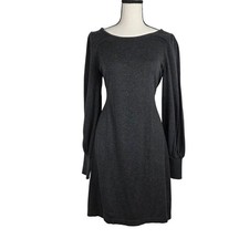 Max Studio Sweater Dress Charcoal Grey Puff Bishop Sleeve Medium Office, Winter