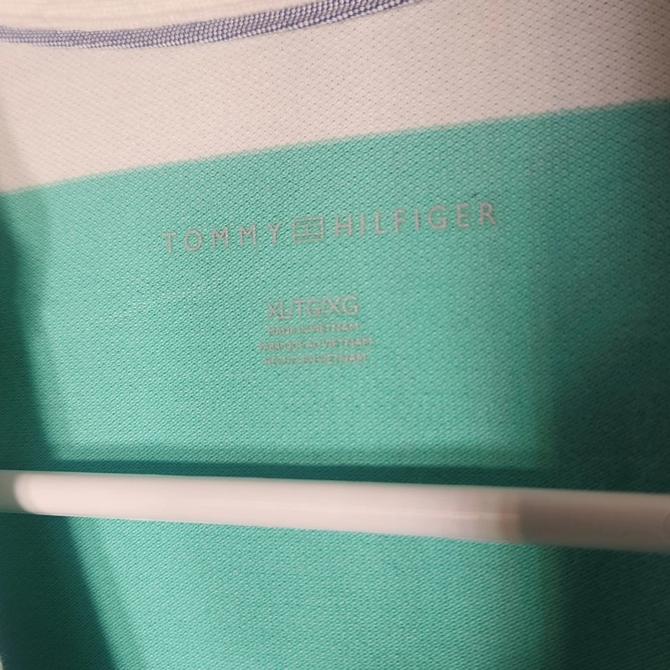 Polo Tommy Hilfiger Cuello en V XL Mujer Azul Verde Rayas Y2K Preppy Academia Foto 3 de 4