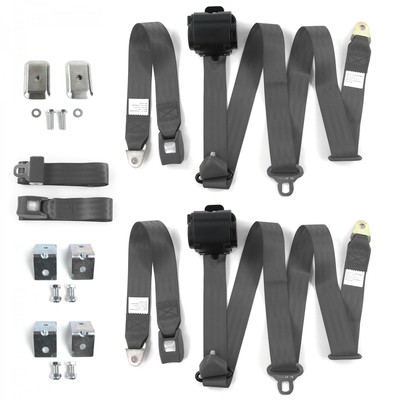 Chevy Impala 1971 - 1976 std 3pt Charcoal Bench Seat Belt Kit w/Brackets 3 Belts