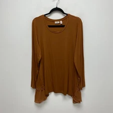 Logo Lori Goldstein Burnt Orange Tunic Top Ruffle Hem XL Long Sleeve Preowned