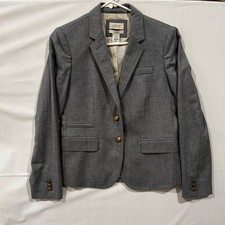 J. Crew Schoolboy Blazer Women's Gray Wool Size 4 Gold Crest Buttons Flap Pocket