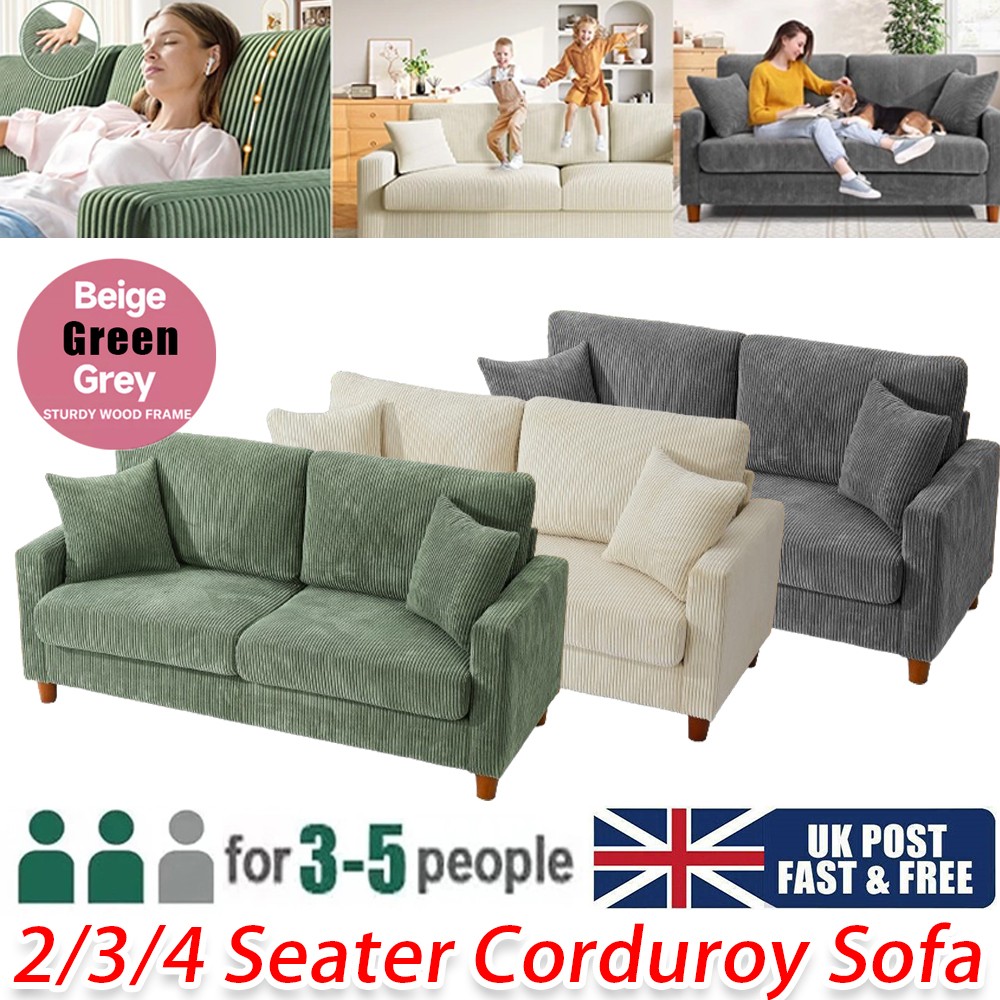 Home Detail 3 Seater Sofa Bed Fabric Chevron Design Wooden Leg Frame Sofabed Clic-Clac (Light Grey) 23 Luxury 3/4 Seater Corduroy Sofa Bed with 2 Bolster Home Room Recliner Couch Sofa