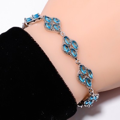 Blue Topaz 925 Sterling Silver Adjustable Bracelet 7-8'' B13018, Gift for her