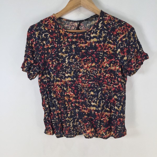 Zara womens top size M aus 10 multicolour geometric short sleeve rayon 115005