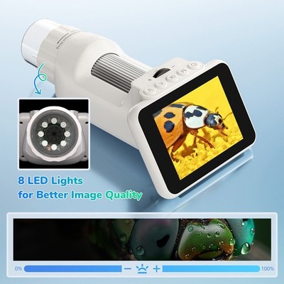 12MP Portable LCD Digital Microscope 1080P Handheld Magnifier with LEDs