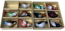 Roman Inc. 11 Bird Christmas Ornaments 3” Artisan Painted Glass Boxed Sets