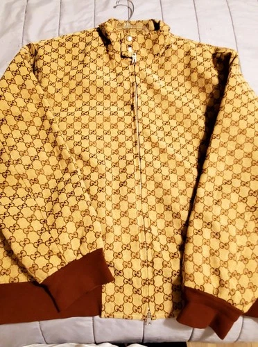 Gucci GG Monogram Full Zip Bomber Jacket Beige/Brown Men's XL - product listing photo