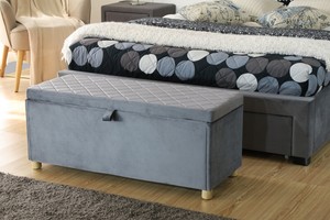 Grey Velvet Ottoman Storage Chest Bedding Box Luxury Quilted Padded Gas Lift Lid