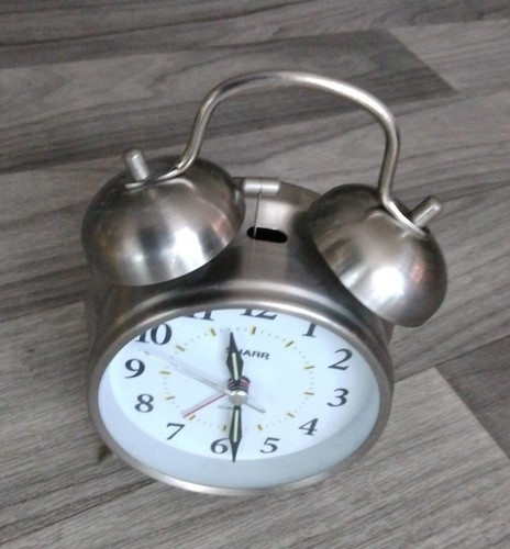 Sharp Alarm Clock Vintage Twin Bell Analog Round Silver - Picture 3 of 4
