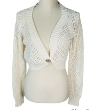 No Boundaries Womens Cropped Sweater Sz XL White Knit Cardigan Long Sleeve Jacke