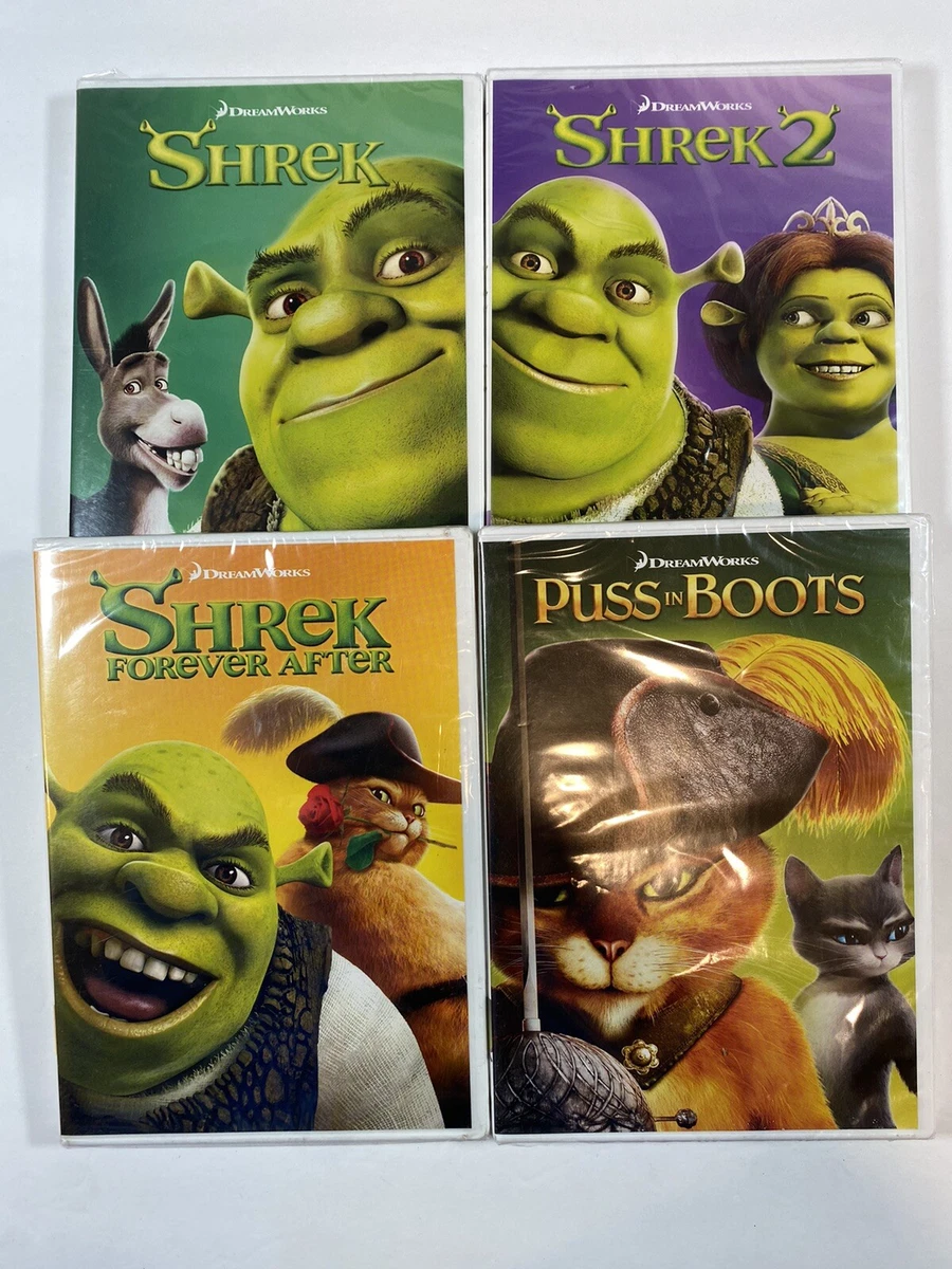 LOT OF 4 DVD'S: SHREK / SHREK 2 / SHREK FOREVER AFTER / PUSS IN.