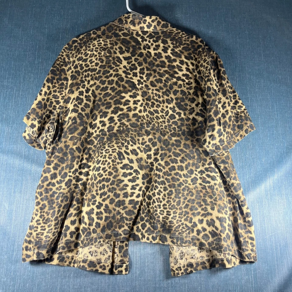 Lo último Blusa Top de Algodón para Mujer Talla 1X Marrón Lino Estampado de Leopardo Manga Corta a Presión Foto 4 de 4