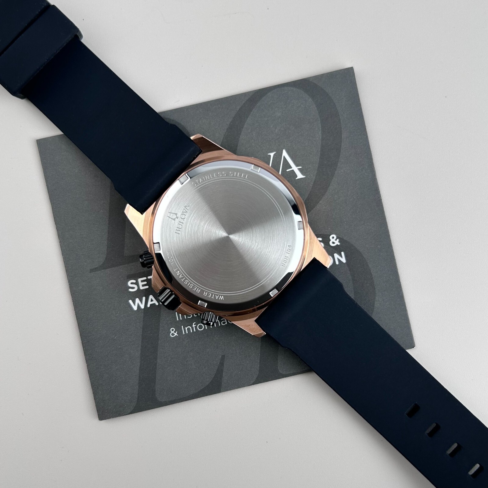 Bulova Men's Marine Star Black Dial with Silicon Band 44mm Quartz Watch 98B104