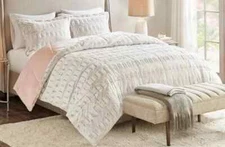 King Size Comforter 3-Piece SET Madison Park Gia Faux Fur Velour White and Pink